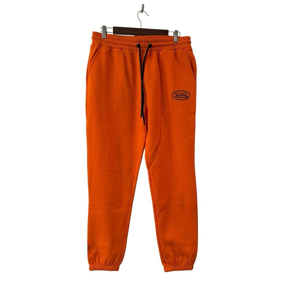 Von Dutch Orange Joggers Medium Sweatpants Logo Drawstring Elastic Waist Pants